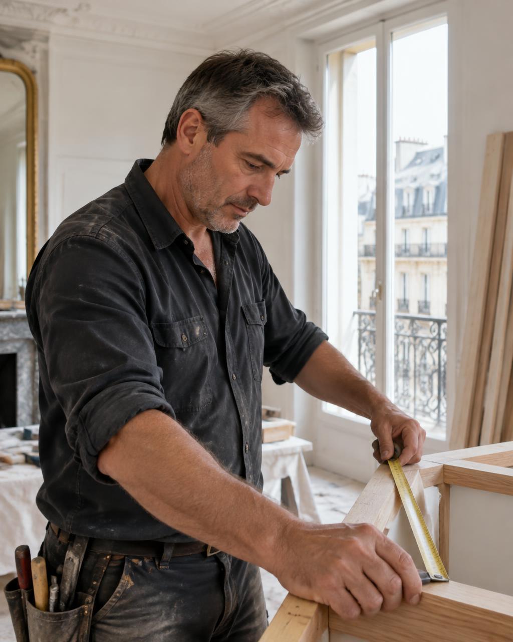 Artisan travaillant les finitions — portrait illustratif