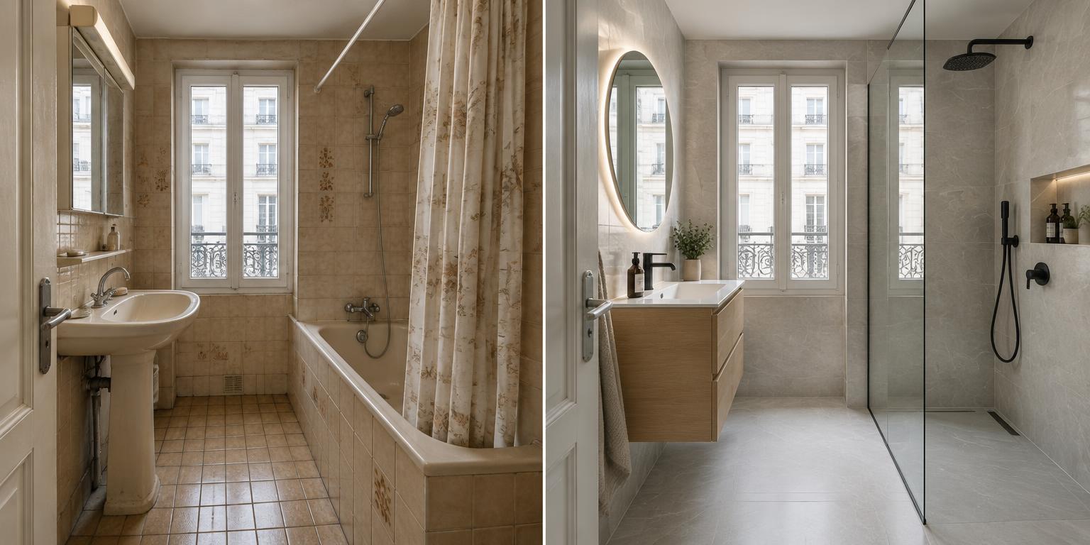 Salle de bain parisienne : avant et après une rénovation simulée par IA