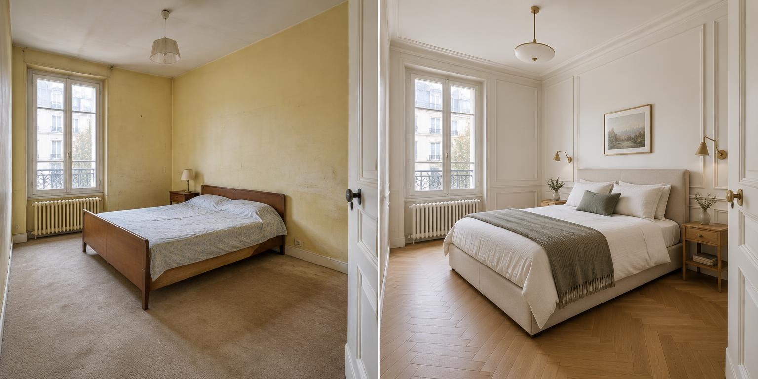 Chambre : avant et après une rénovation simulée par IA